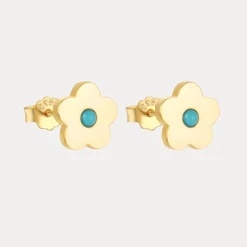 16K Gold Filled Daisy Turqouise Studs