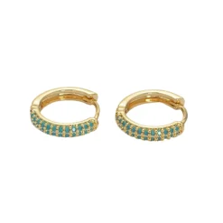 24K Gold Filled 13mm Turquoise Micro Paved Cartilage Huggie Earrings