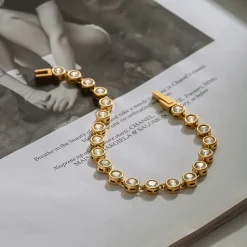18K Gold Filled Round Bezel Tennis Bracelet