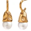 18K Hammered Drop Pearl Earrings