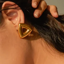 18K Hollow Triangle Statement Earrings