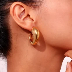 18K Irregular C Shape Open Hoops