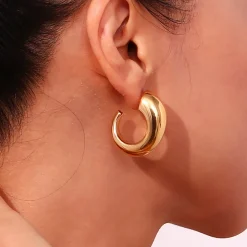 18K Irregular C Shape Open Hoops