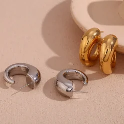 18K Irregular C Shape Open Hoops