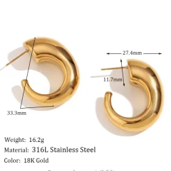 18K Irregular C Shape Open Hoops