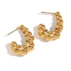 18K J Beaded Hollow Earrings