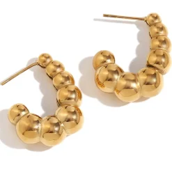 18K J Beaded Hollow Earrings