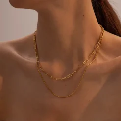 18K Layered Cuban and Chain Necklace