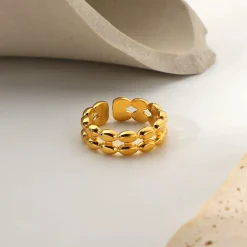 18K Layered Oval Bead Open Ring