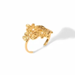 18K Leaf Branch Open Ring
