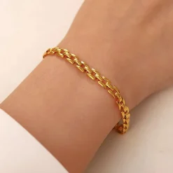 18K Link Textured Chain Bracelet