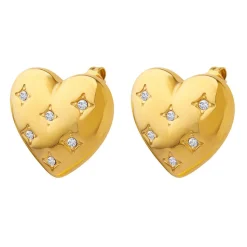 18K Love Heart CZ Stud Earrings