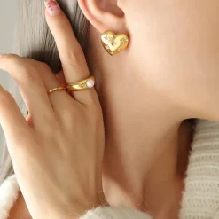 18K Love Heart CZ Stud Earrings
