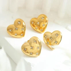 18K Love Heart CZ Stud Earrings