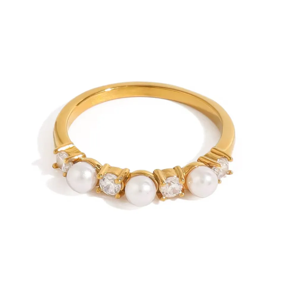18K Mini Pearls and Zirconia Ring