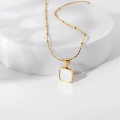 18K Mother Of Pearl Square Necklace