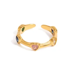 18K Multi Stone Hearts Ring