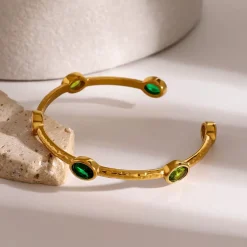 18K Multi Stone Open Bangle