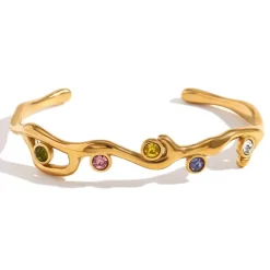 18K Open Bangle Multicolored Zirconia