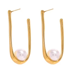 18K Open Drop Pearl Earrings