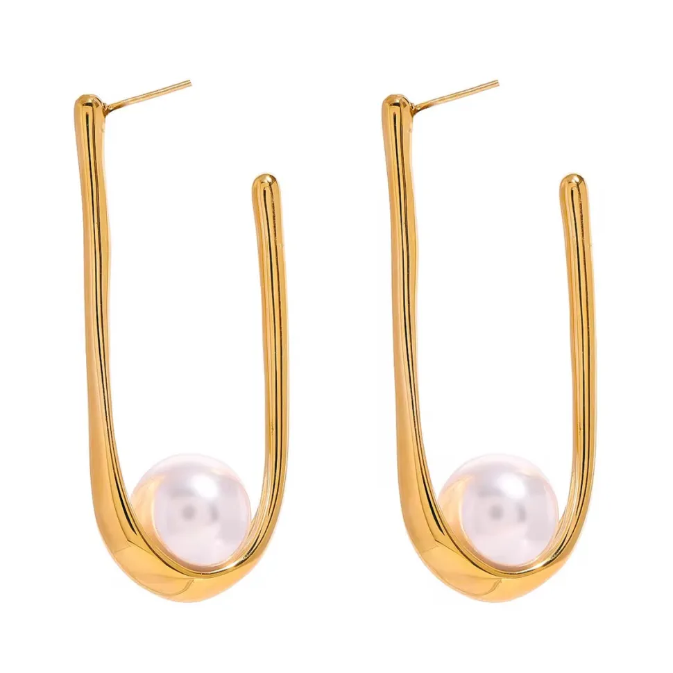 18K Open Drop Pearl Earrings