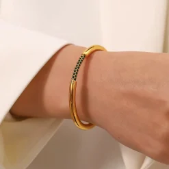 18K Open Emerald CZ Bangle