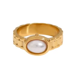 18K Oval Pearl Rollie Ring