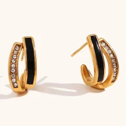 18K Overlapping Double C Hoops