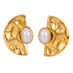 18K Oversized Textured Pearl Statement Studs