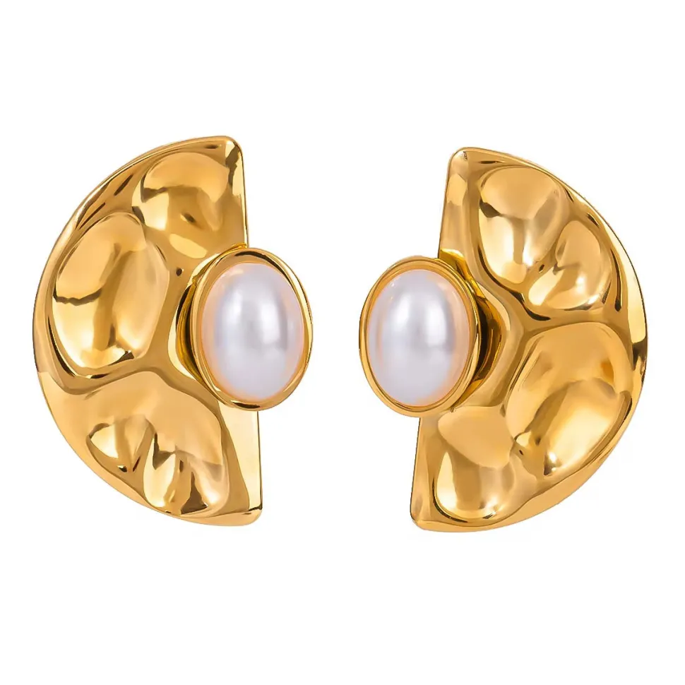 18K Oversized Textured Pearl Statement Studs