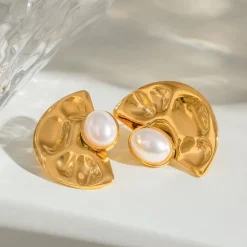 18K Oversized Textured Pearl Statement Studs