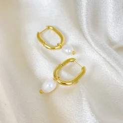 18K Pearl Drop U Earrings