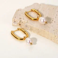 18K Pearl Drop U Earrings
