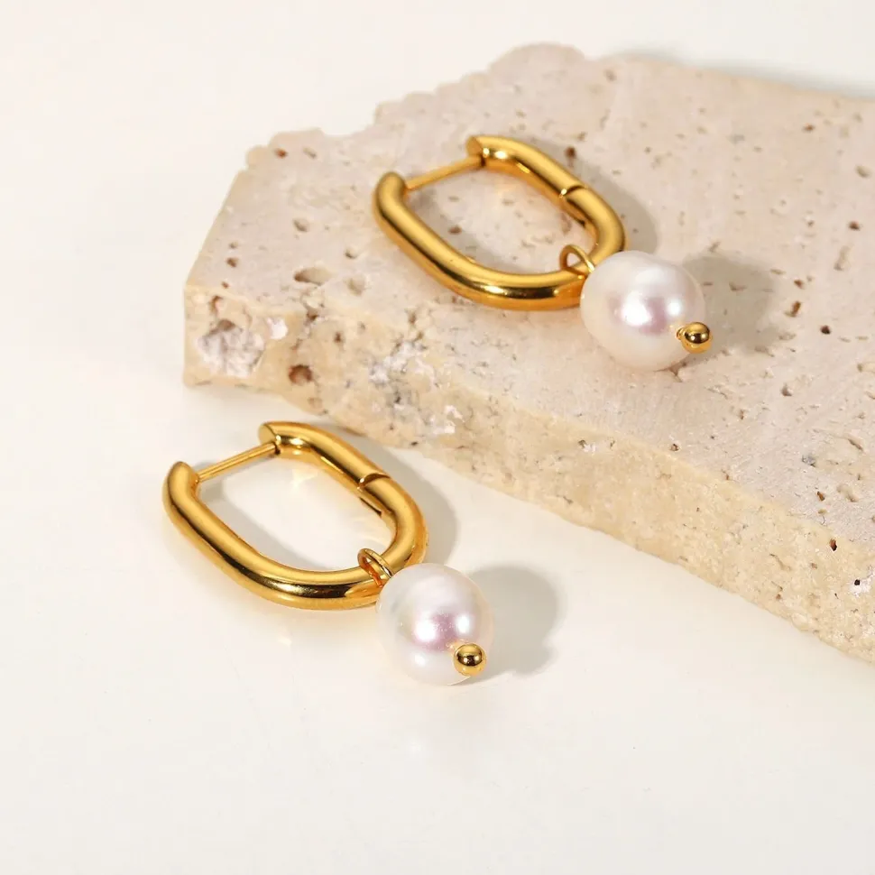 18K Pearl Drop U Earrings