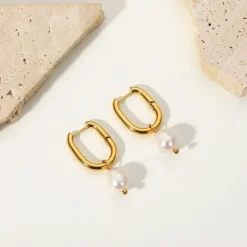 18K Pearl Drop U Earrings