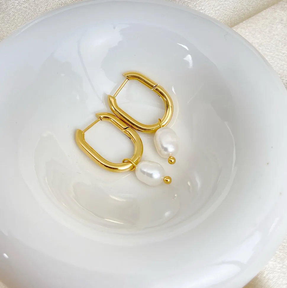 18K Pearl Drop U Earrings