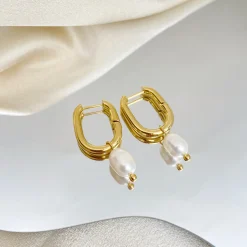 18K Pearl Drop U Earrings