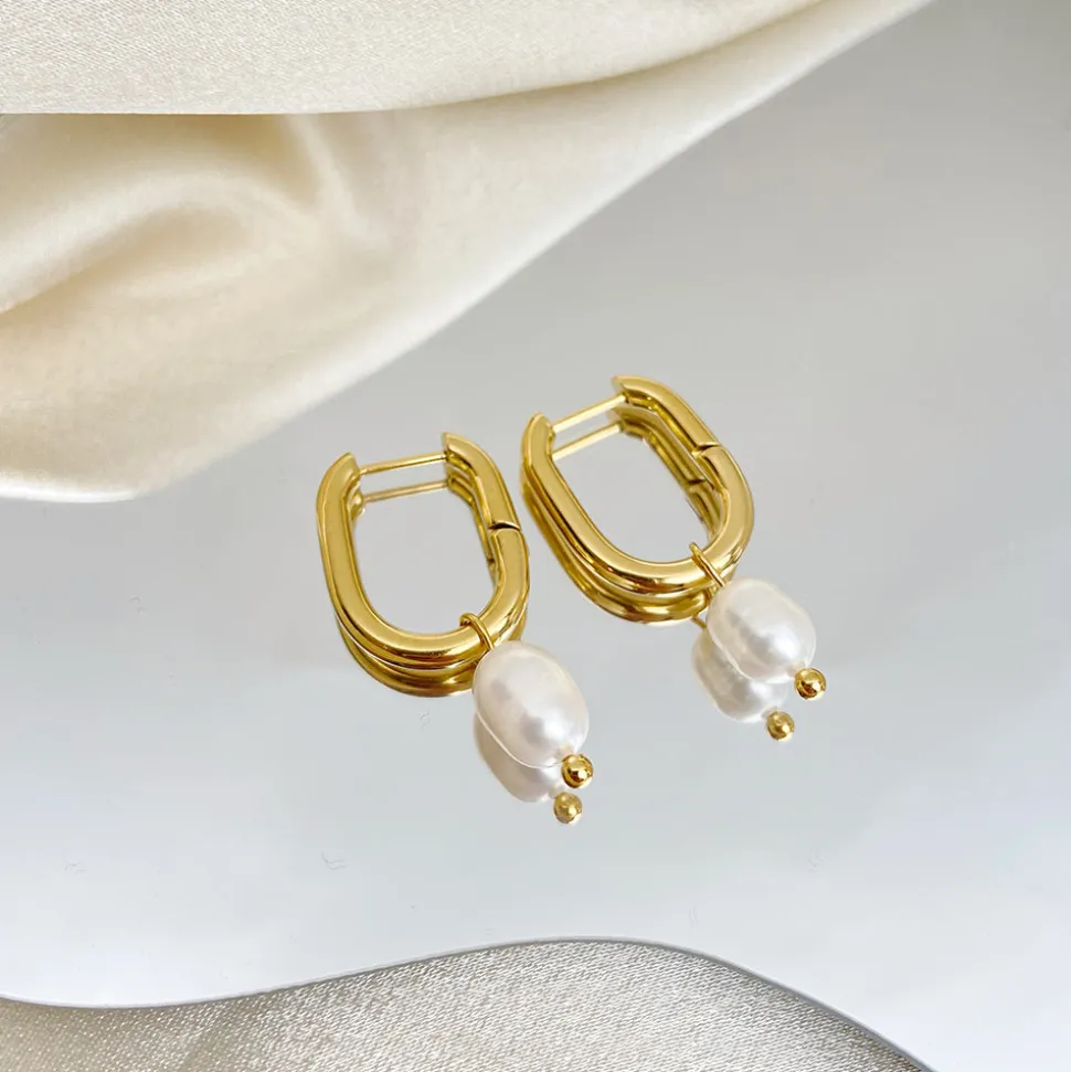 18K Pearl Drop U Earrings