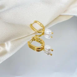 18K Pearl Drop U Earrings