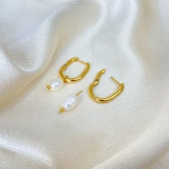 18K Pearl Drop U Earrings
