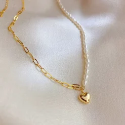 18K Pearl Heart Charm Necklace