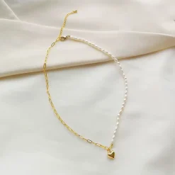 18K Pearl Heart Charm Necklace