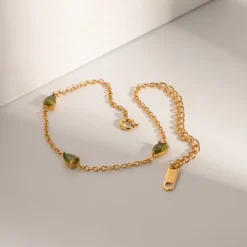 18K Peridot Tear Drop Dainty Bracelet