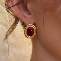 18K Red Oval Vintage Inspired Studs