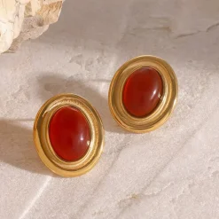 18K Red Oval Vintage Inspired Studs