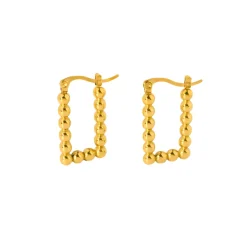 18K Round Ball Square Huggie Earrings