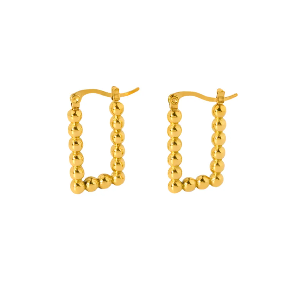 18K Round Ball Square Huggie Earrings