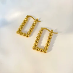 18K Round Ball Square Huggie Earrings