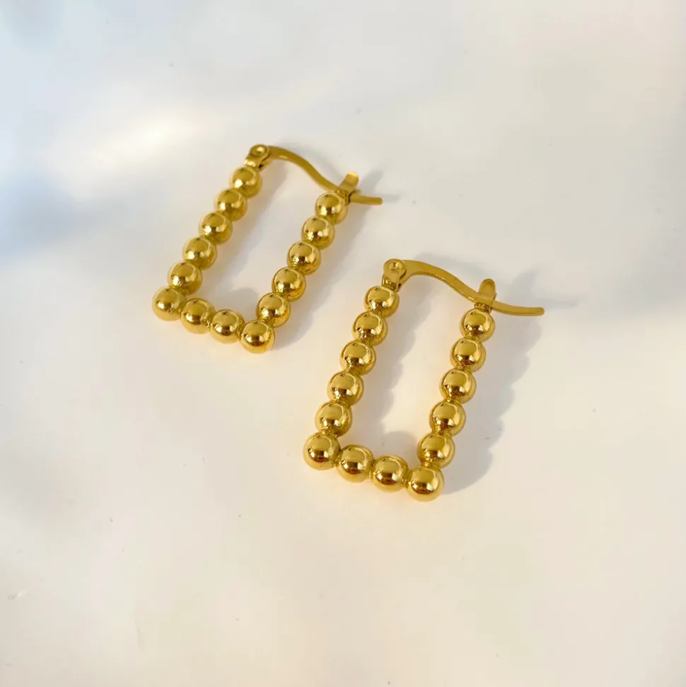 18K Round Ball Square Huggie Earrings