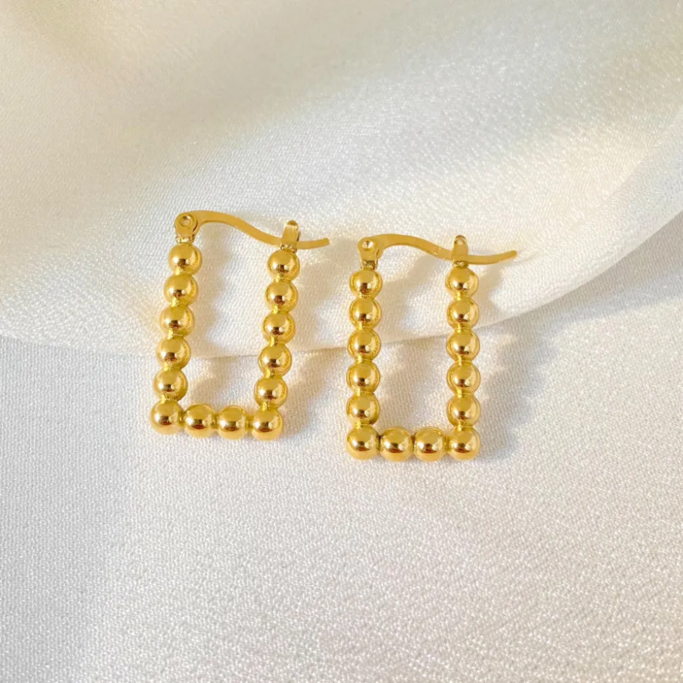 18K Round Ball Square Huggie Earrings